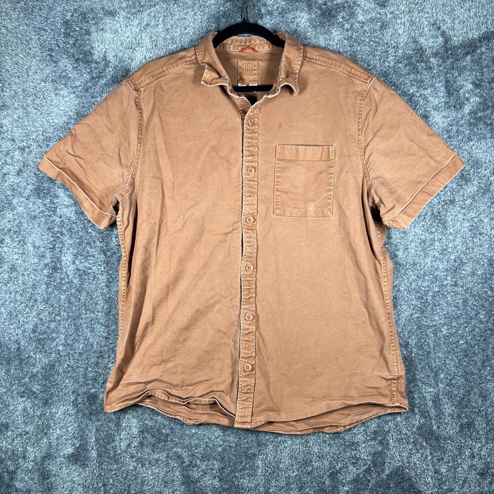 Topo Designs Shirt Mens XL Brown Short Sleeve Button Up Organic Cotton Casual